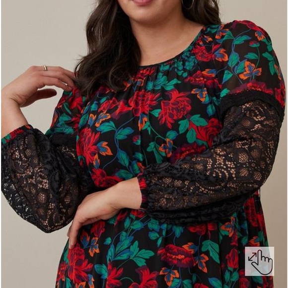 Torrid Floral Maxi Dress with Lace Sleeves - Picture 3 of 8